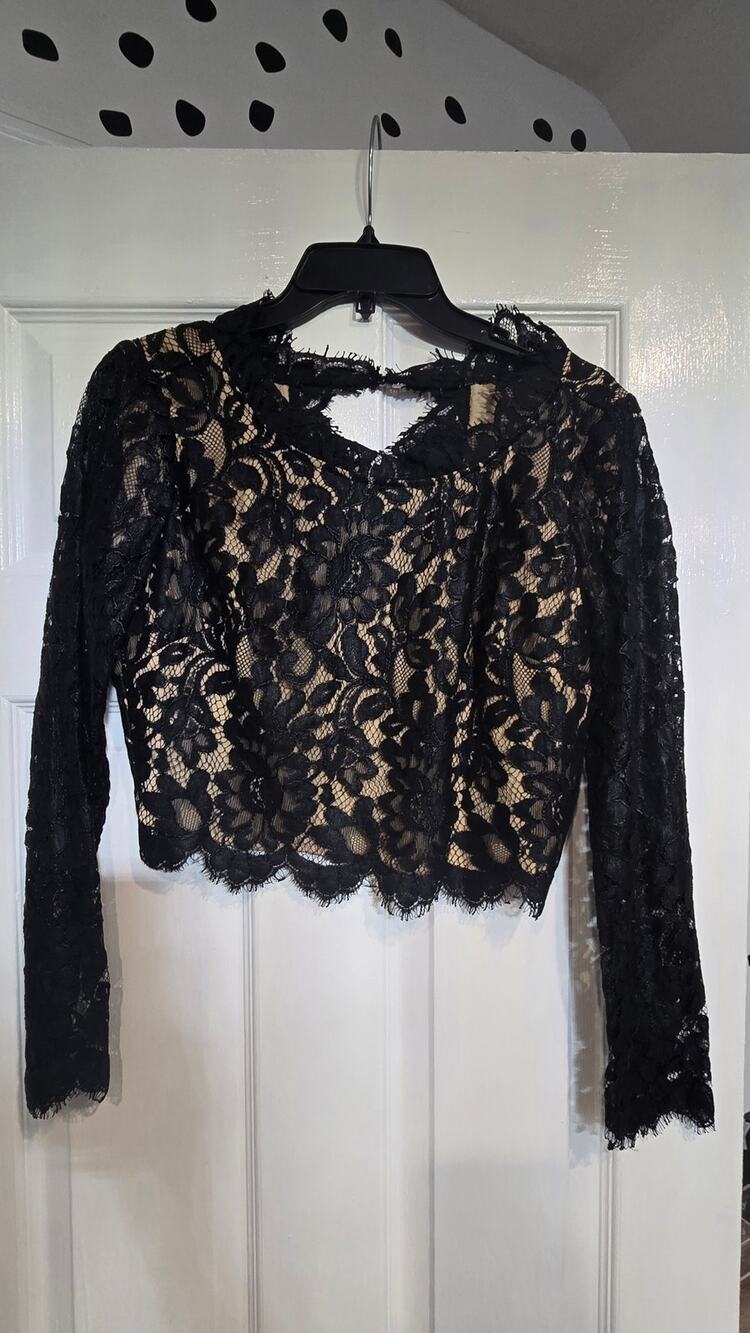 Bebe Black Lace Long Sleeve Cropped Top XS